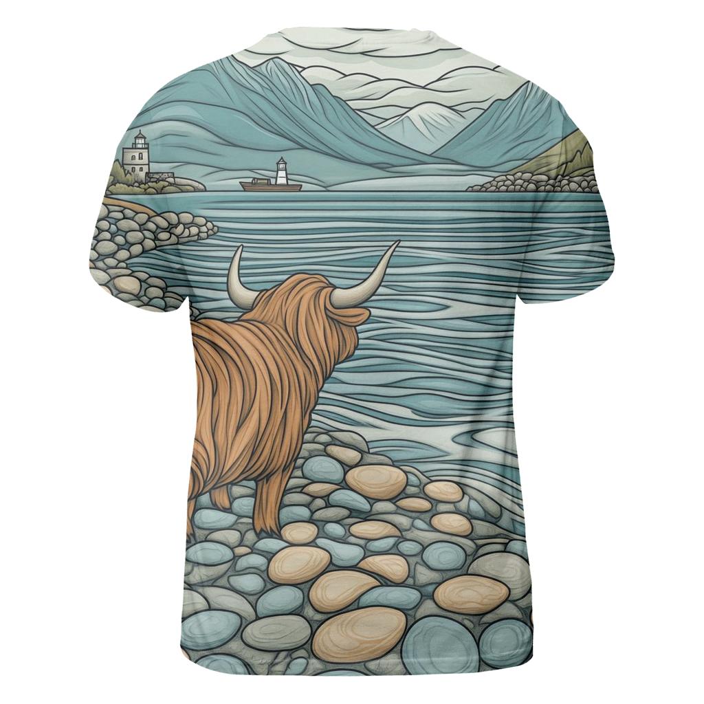 Pebble Shore Highland Cow Tide Watch unique graphic print tees
