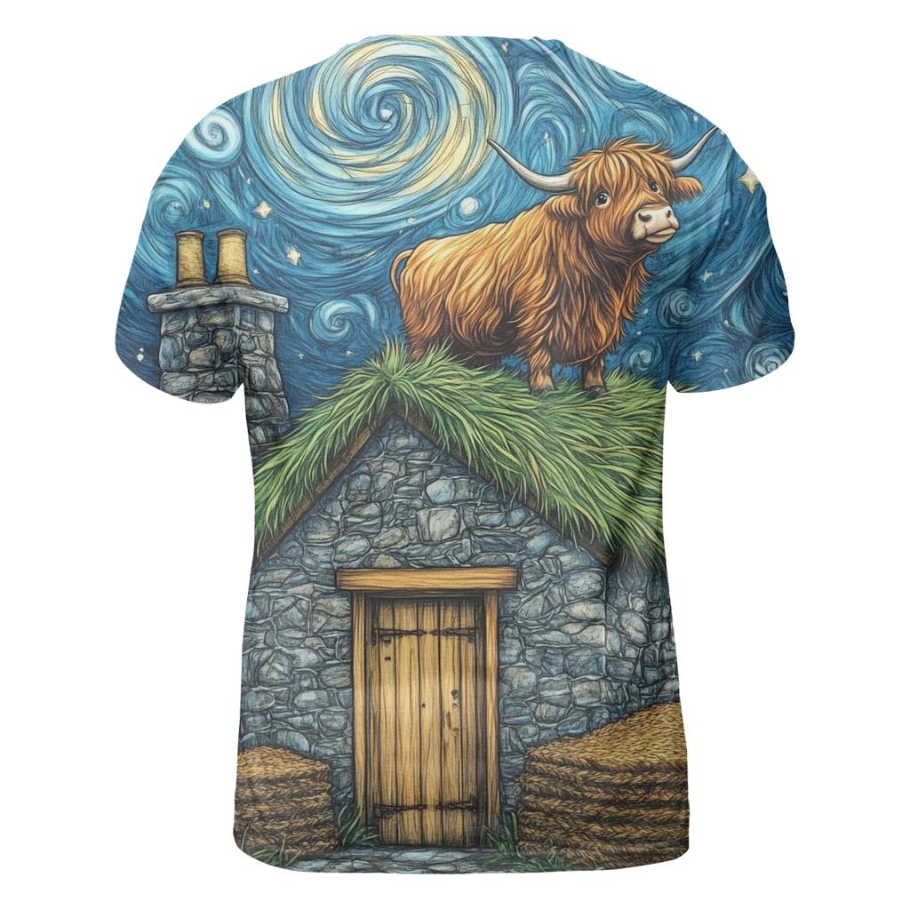 Highland Cow Stargazer On Crofthouse Roof trendy printed shirt styles