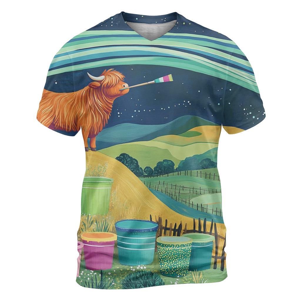 Highland Cow Painter Of The Aurora Skies designer pattern shirts