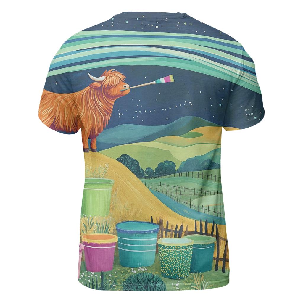 Highland Cow Painter Of The Aurora Skies designer pattern shirts
