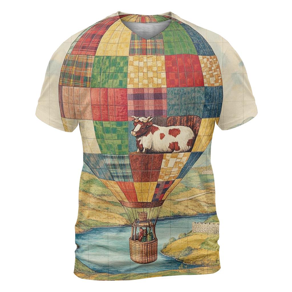 Highland Cow In The Heather Hot Air Balloon statement graphic shirts