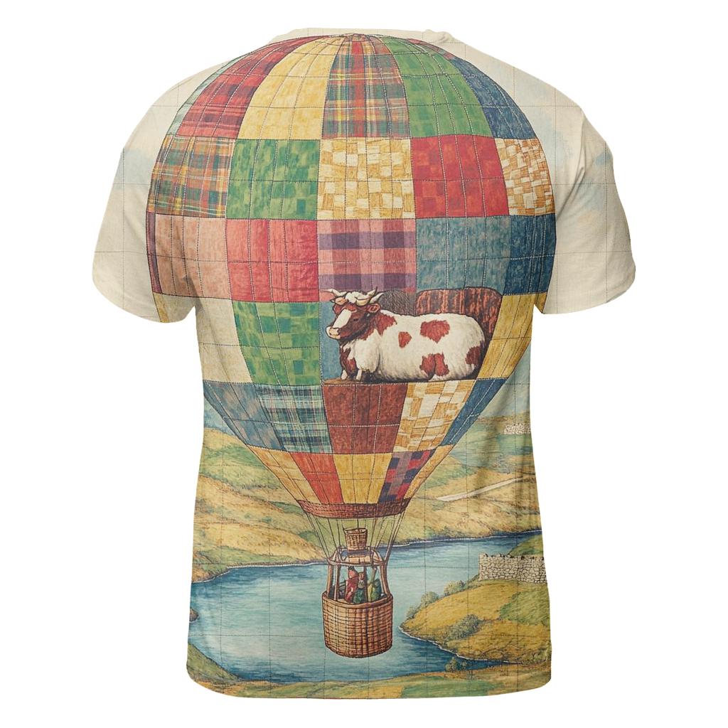 Highland Cow In The Heather Hot Air Balloon statement graphic shirts