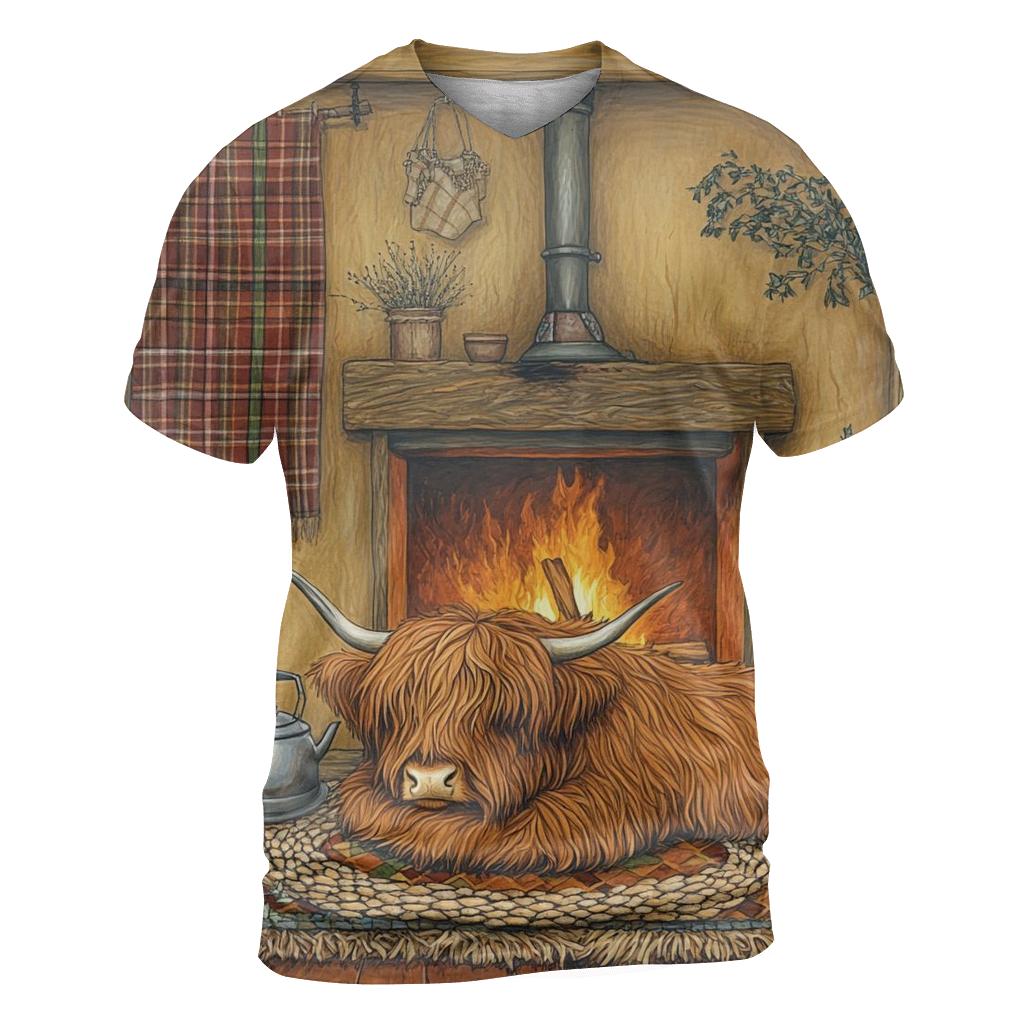 Crofthouse Hearth Highland Cow Evening custom all-over print shirts