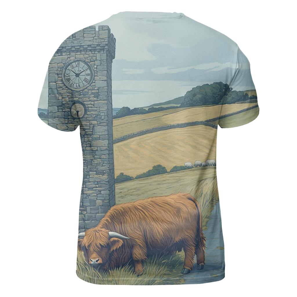 Highland Cow Timekeeper At The Standing Clock creative print fashion shirts