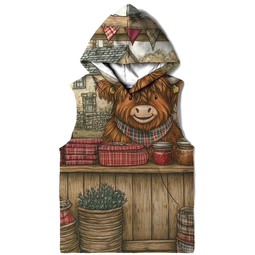 Tartan Market Day With Highland Cow Vendor heavyweight hoodies