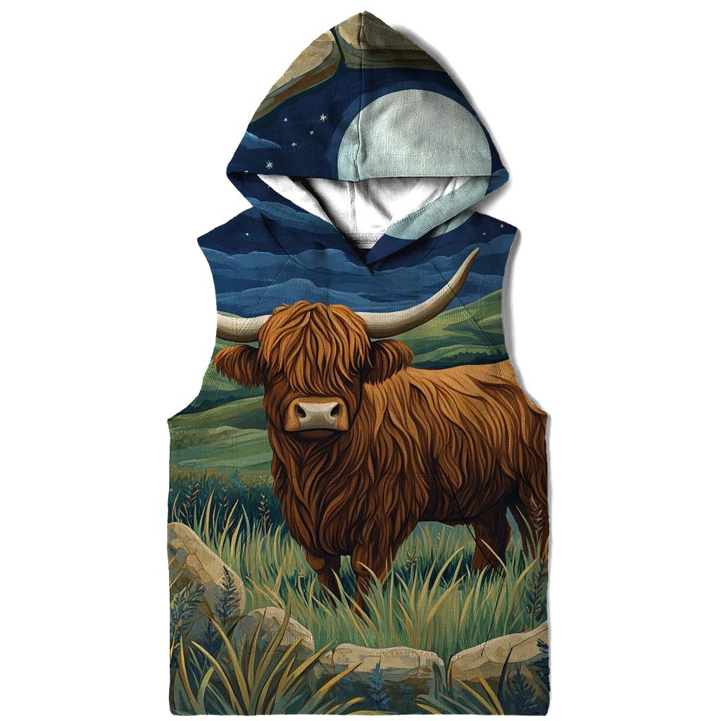 Moonlit Stone Circle Highland Cow Watcher hoodie designs