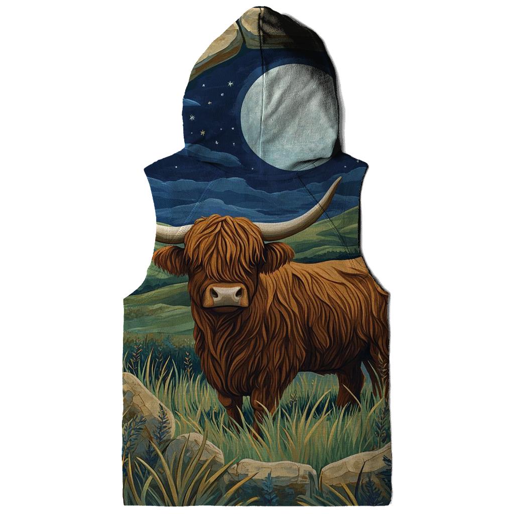 Moonlit Stone Circle Highland Cow Watcher hoodie designs