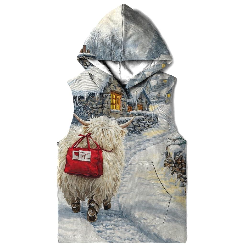 Snowy Village Highland Cow Postie premium hoodies
