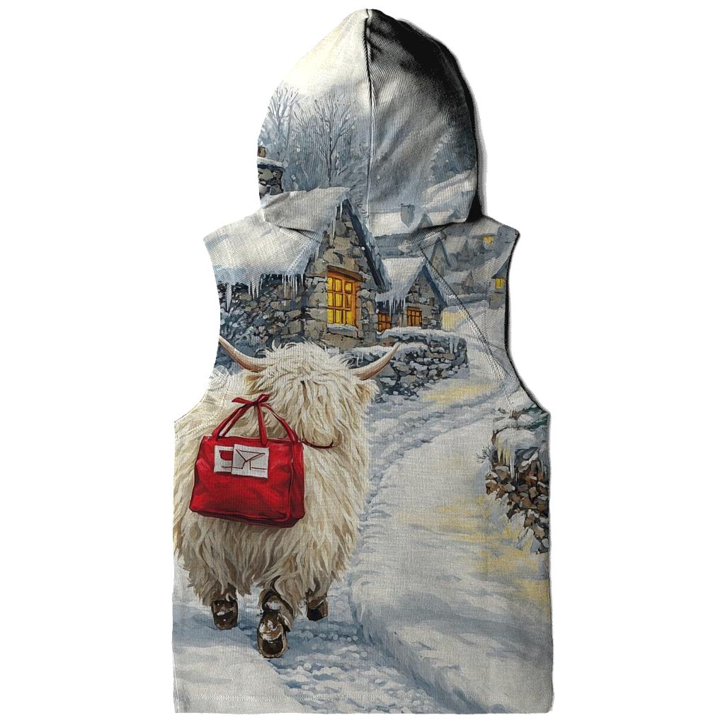 Snowy Village Highland Cow Postie premium hoodies