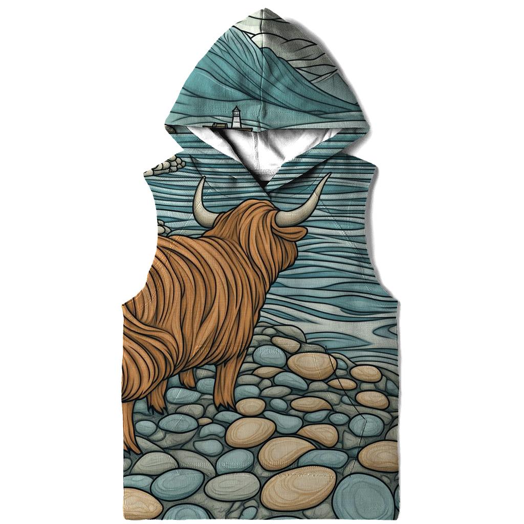 Pebble Shore Highland Cow Tide Watch premium hoodies