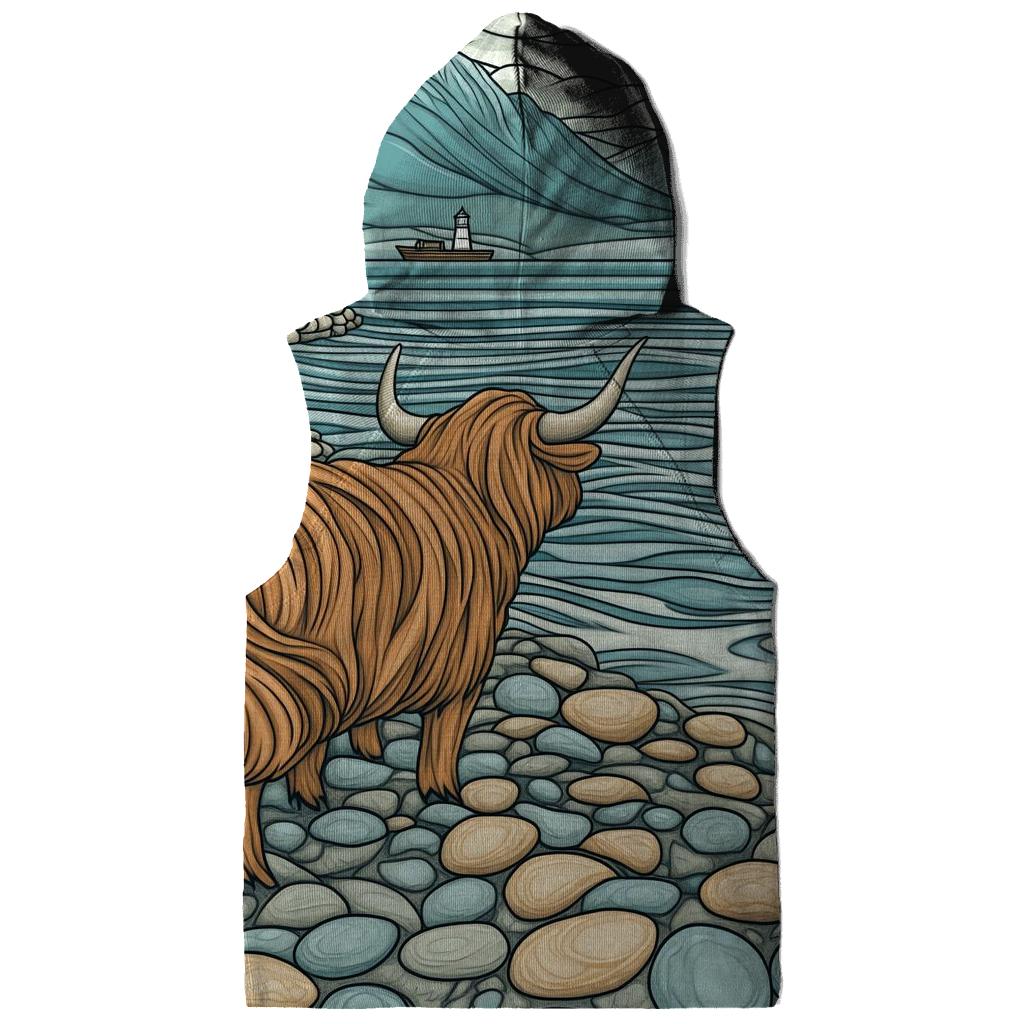 Pebble Shore Highland Cow Tide Watch premium hoodies