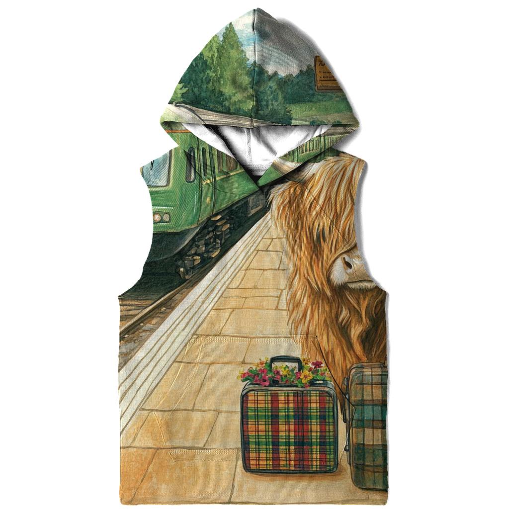 Railway Platform Highland Cow Commuter graphic hoodies
