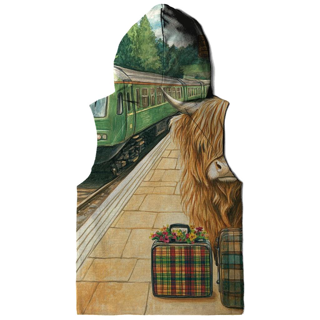 Railway Platform Highland Cow Commuter graphic hoodies