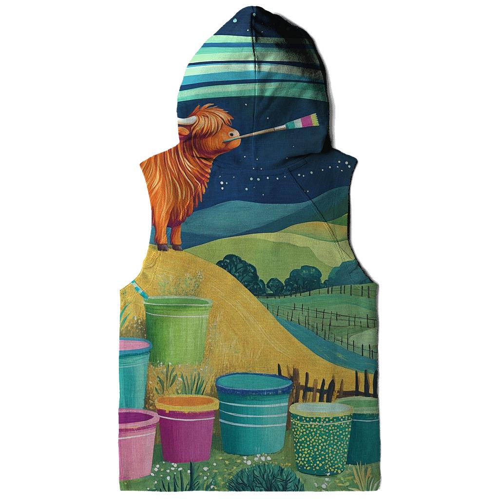 Highland Cow Painter Of The Aurora Skies premium hoodies