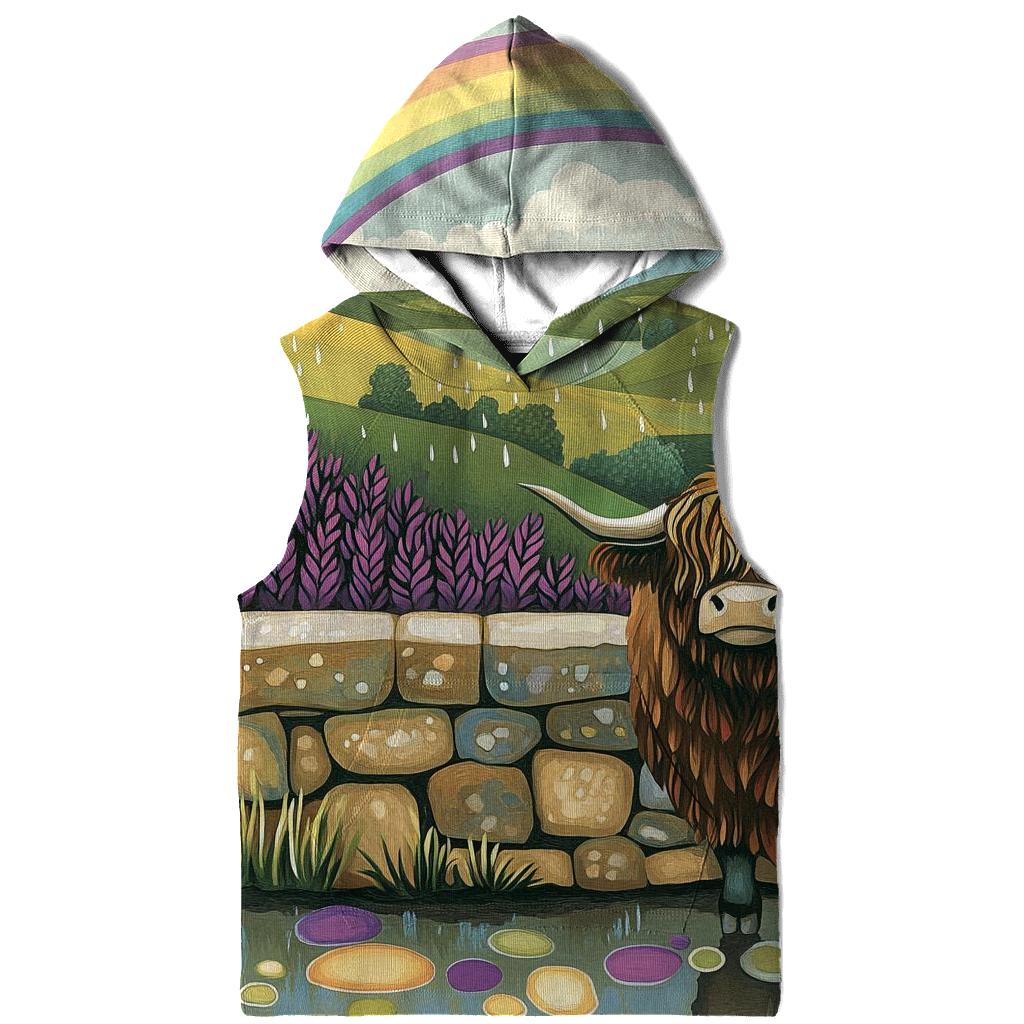 Highland Cow Rainbow After The Storm embroidered hoodies