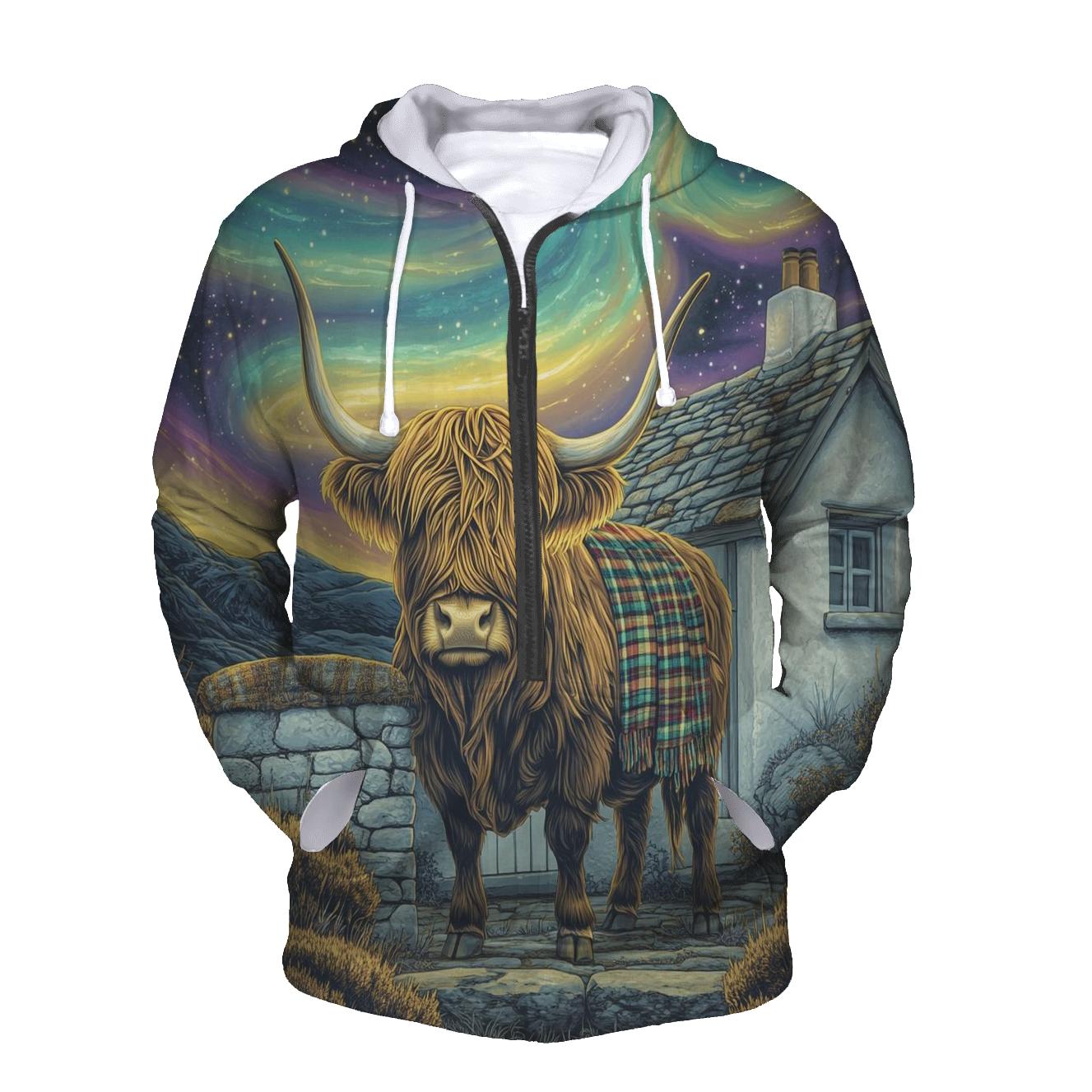 Celestial Bothy With Highland Cow Guardian custom hoodies