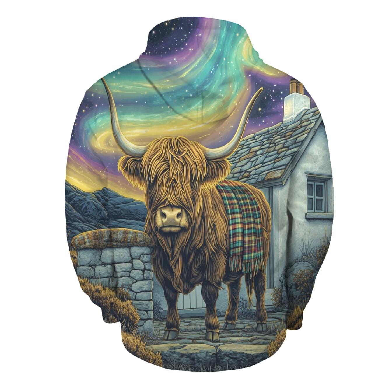 Celestial Bothy With Highland Cow Guardian custom hoodies