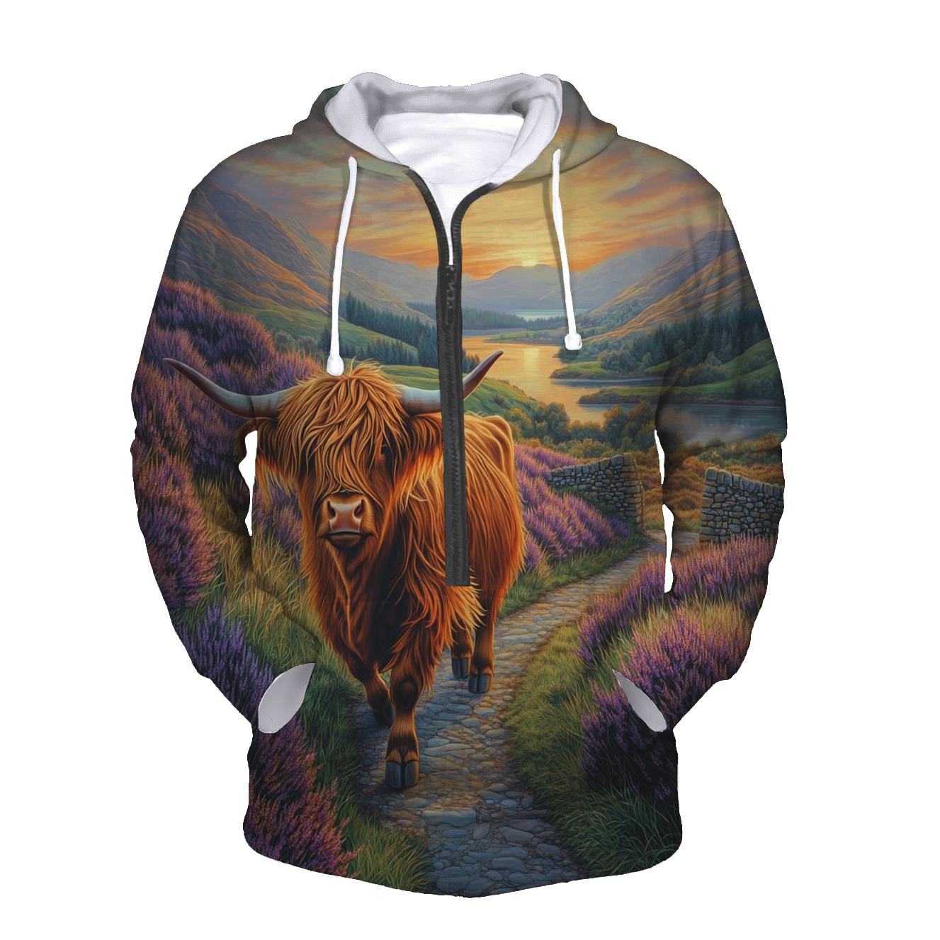Morning Heather Path For A Highland Cow Wanderer heavyweight hoodies