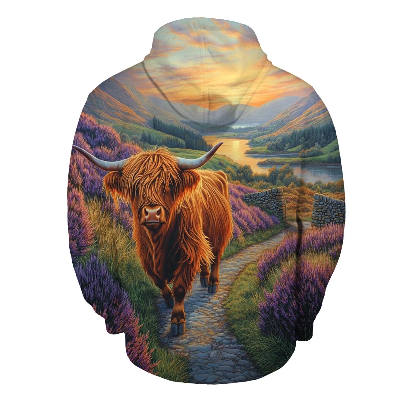 Morning Heather Path For A Highland Cow Wanderer heavyweight hoodies