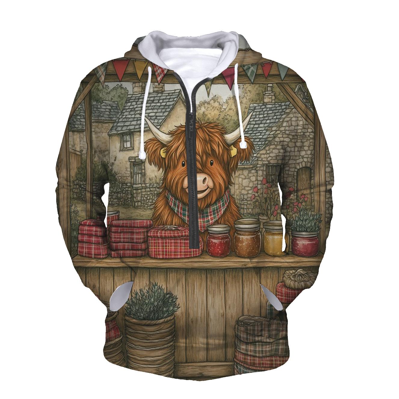 Tartan Market Day With Highland Cow Vendor zip-up hoodies
