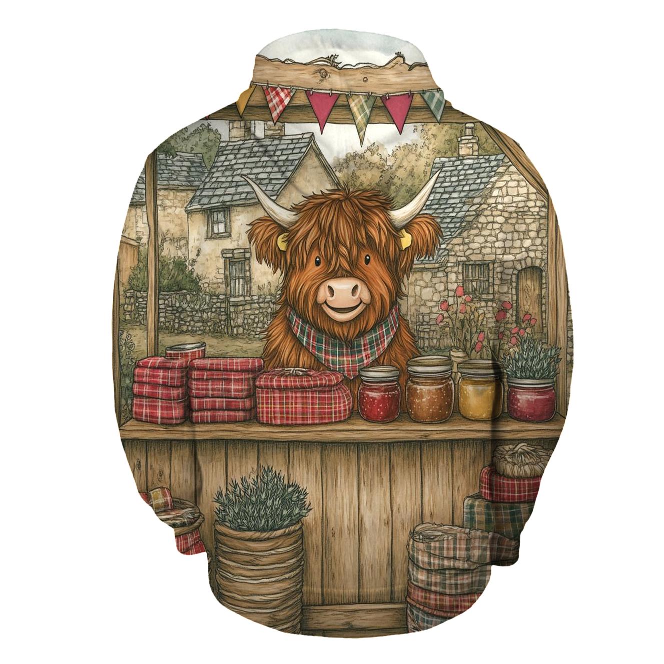 Tartan Market Day With Highland Cow Vendor zip-up hoodies