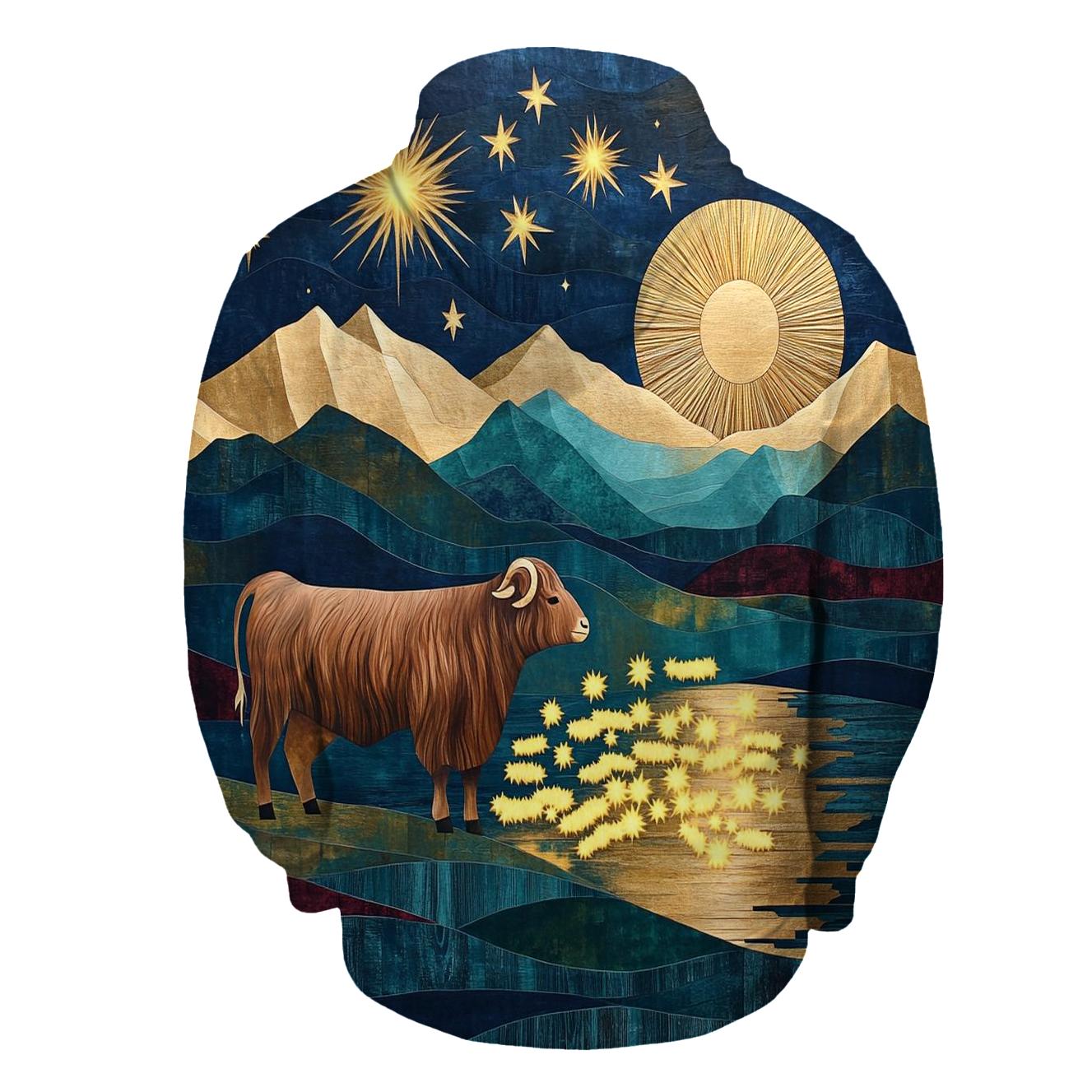 Highland Cow Shepherd Of The Shooting Stars embroidered hoodies