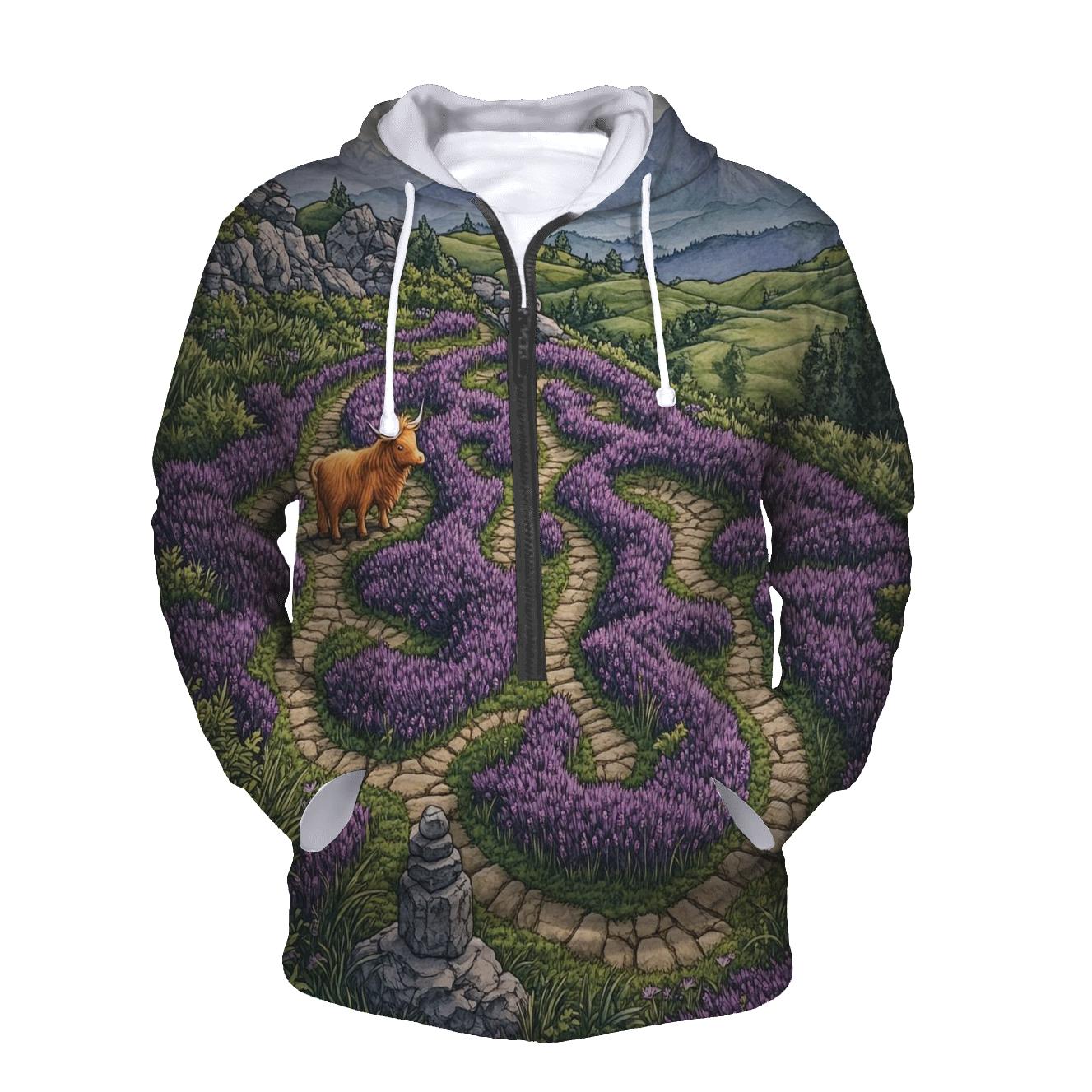 Heather Maze Highland Cow Explorer graphic hoodies