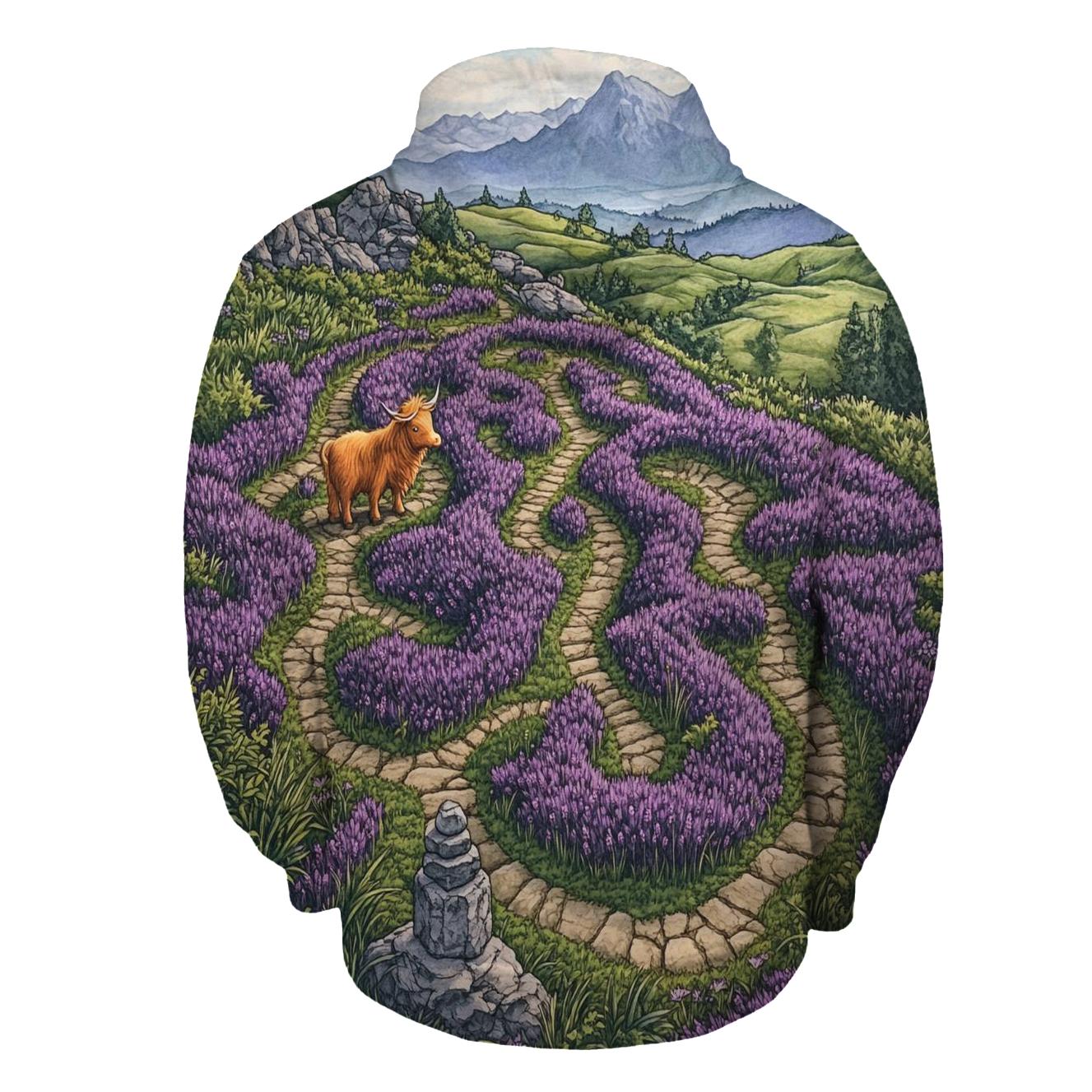 Heather Maze Highland Cow Explorer graphic hoodies