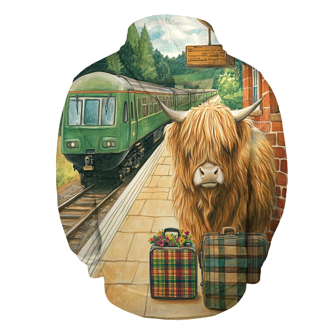 Railway Platform Highland Cow Commuter custom hoodies