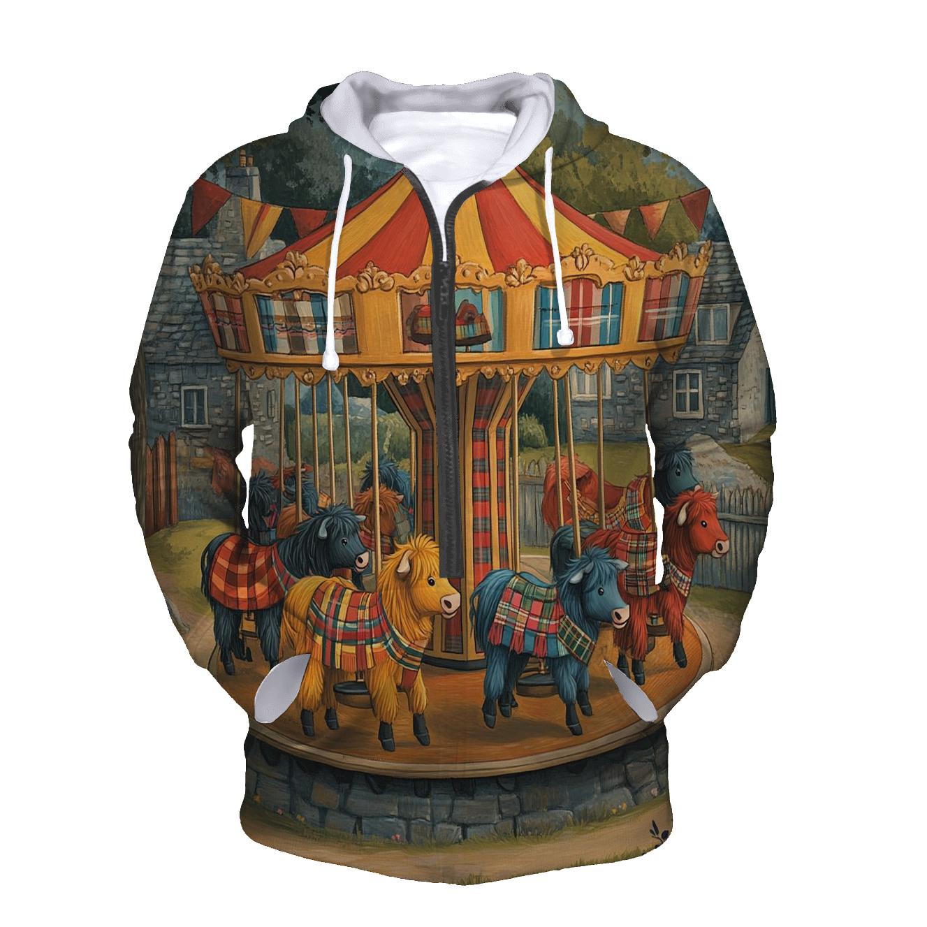 Village Fairground Highland Cow Carousel lightweight hoodies
