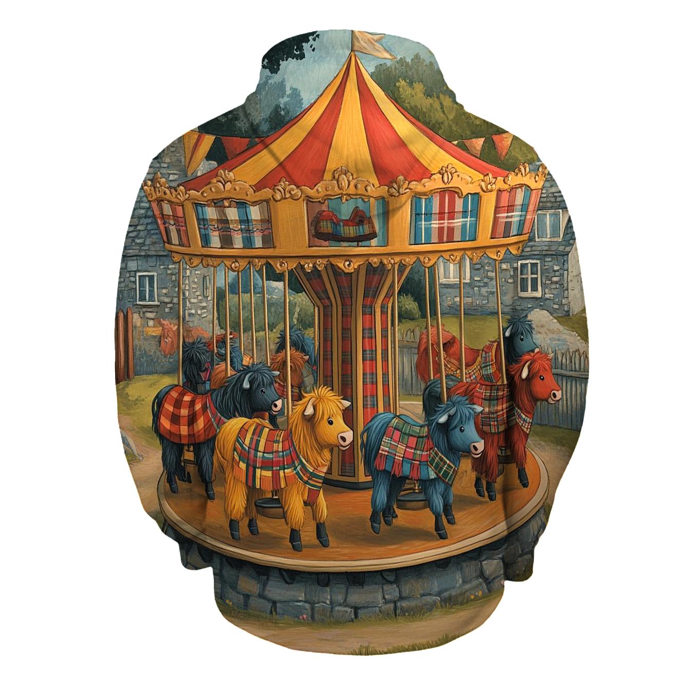 Village Fairground Highland Cow Carousel lightweight hoodies