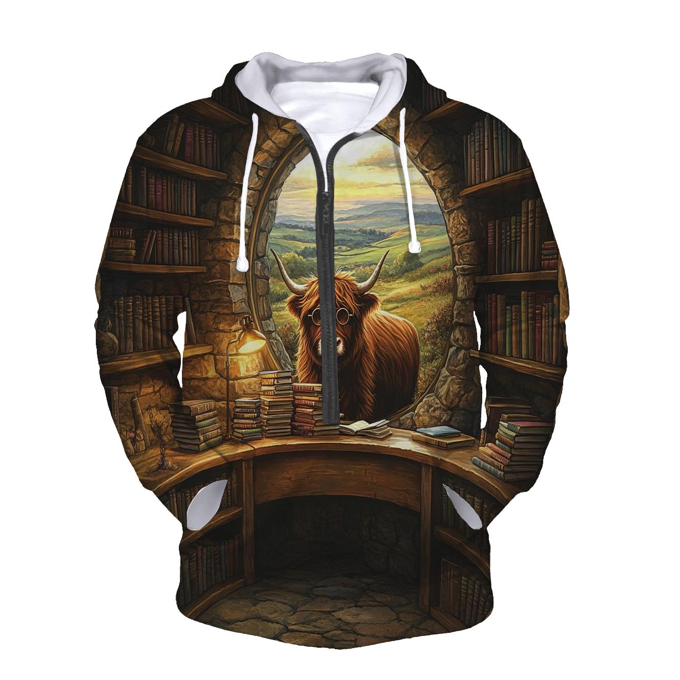 Highland Cow Librarian Of The Glen zip-up hoodies