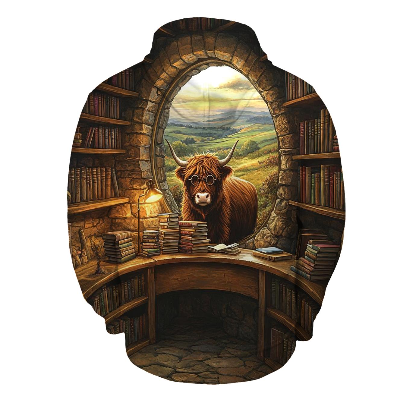 Highland Cow Librarian Of The Glen zip-up hoodies