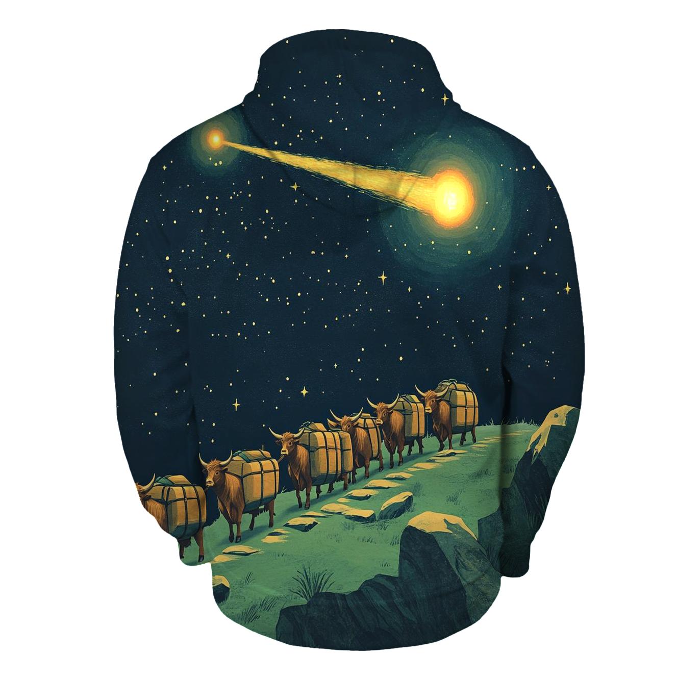 Comet Crossing With Highland Cow Caravan zip-up hoodies