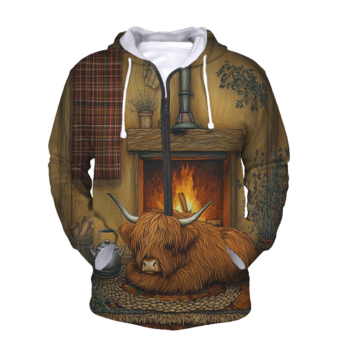 Crofthouse Hearth Highland Cow Evening designer hoodies