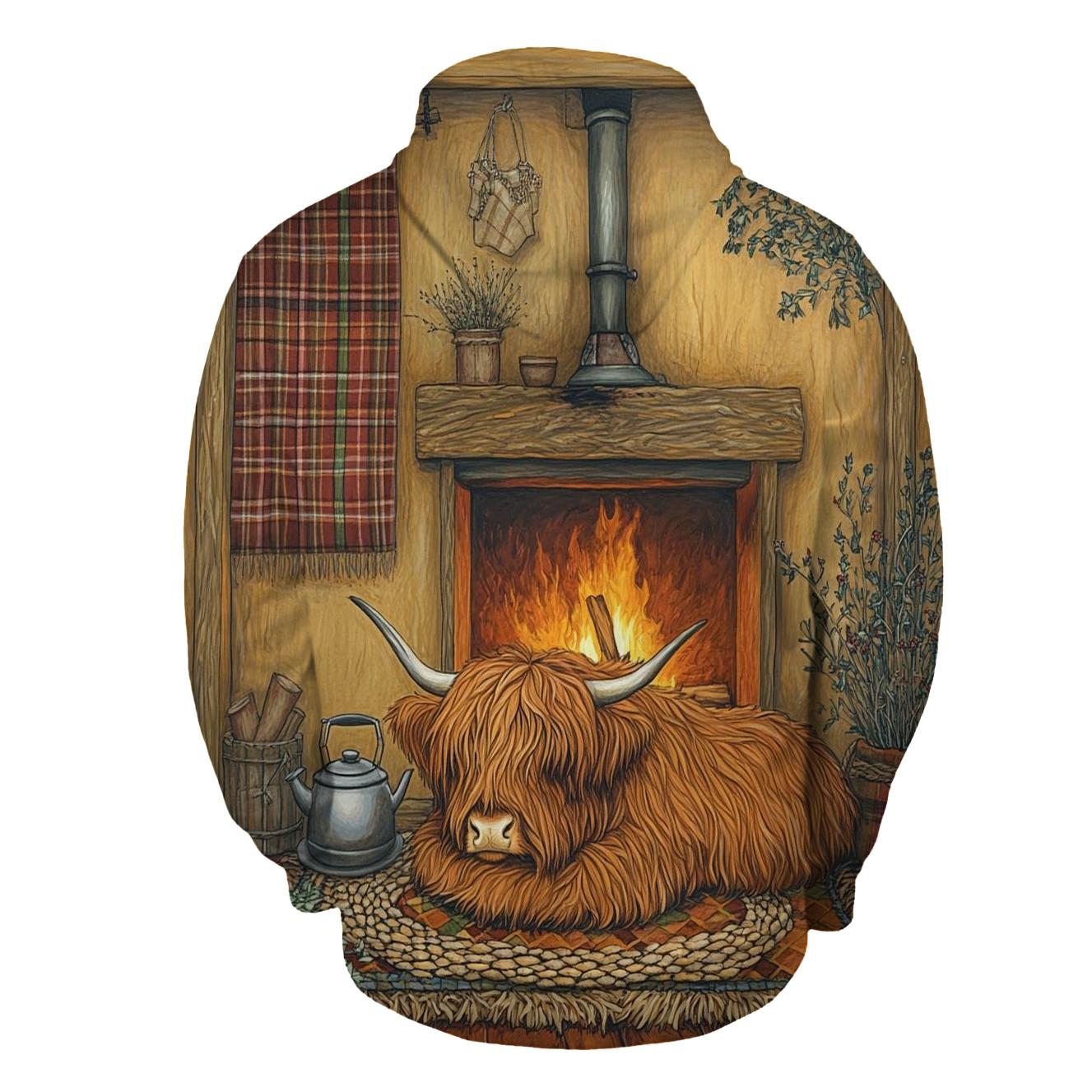 Crofthouse Hearth Highland Cow Evening designer hoodies