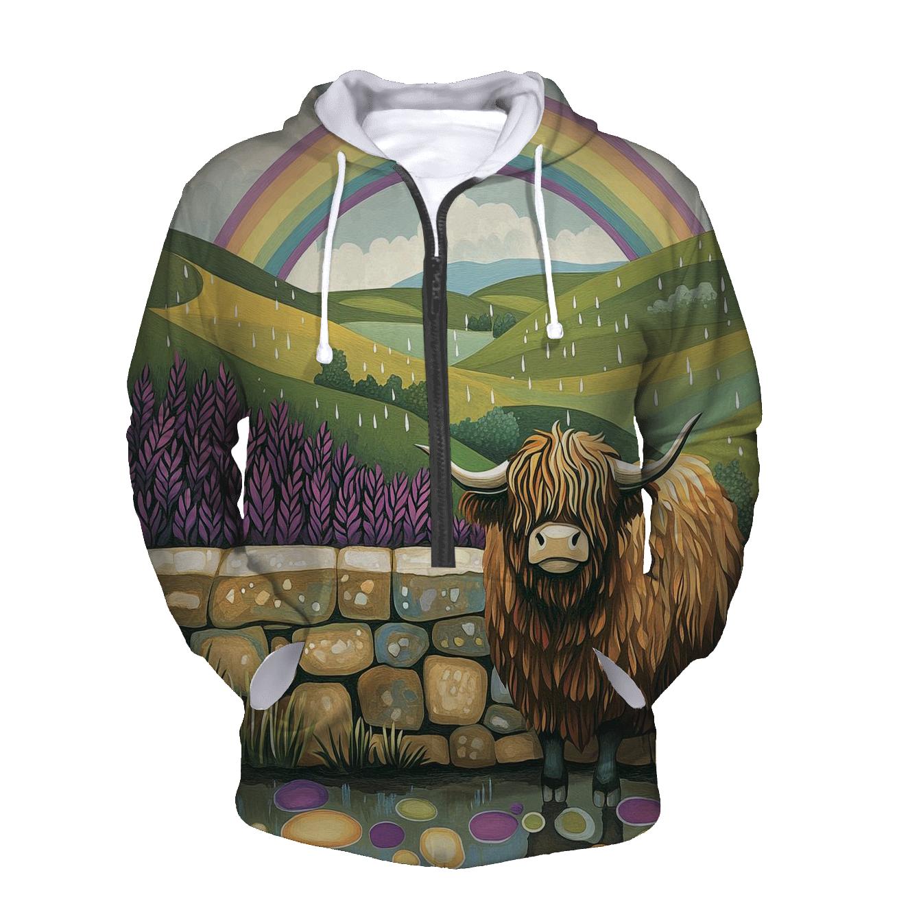 Highland Cow Rainbow After The Storm printed hoodies