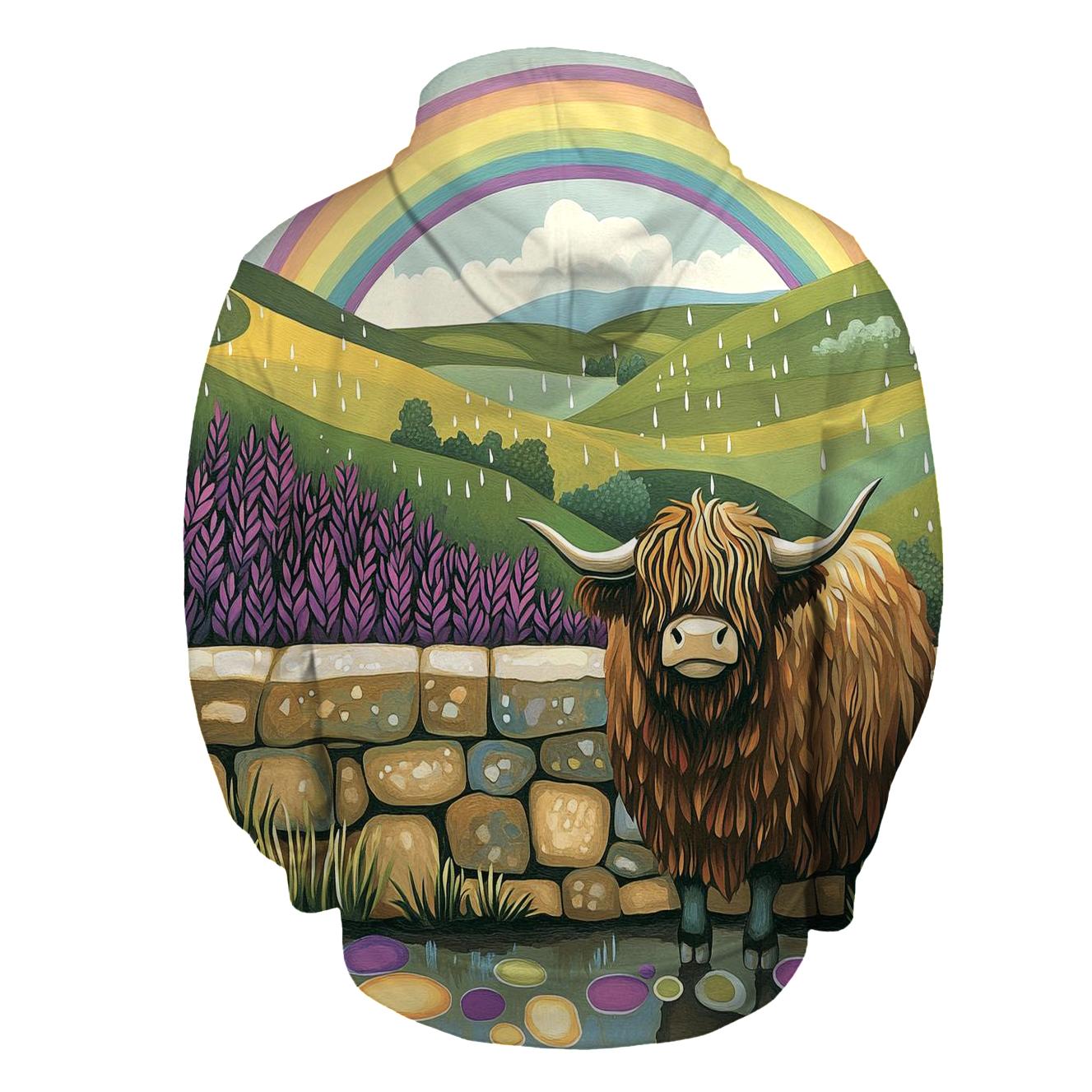 Highland Cow Rainbow After The Storm printed hoodies