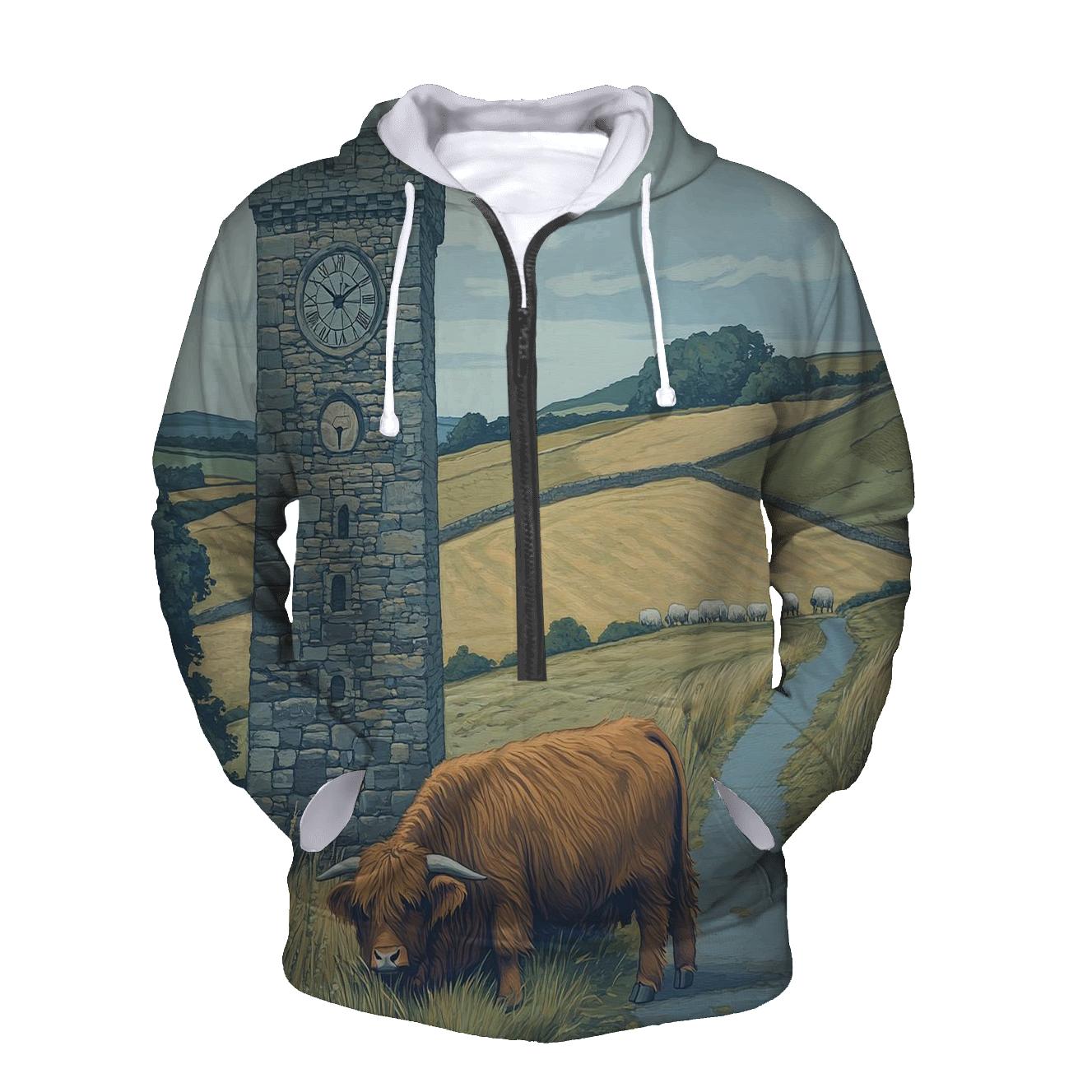 Highland Cow Timekeeper At The Standing Clock hoodie designs