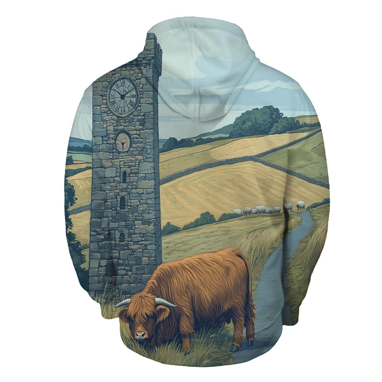 Highland Cow Timekeeper At The Standing Clock hoodie designs