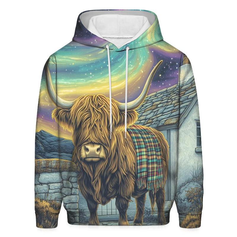 Celestial Bothy With Highland Cow Guardian hoodies fashion