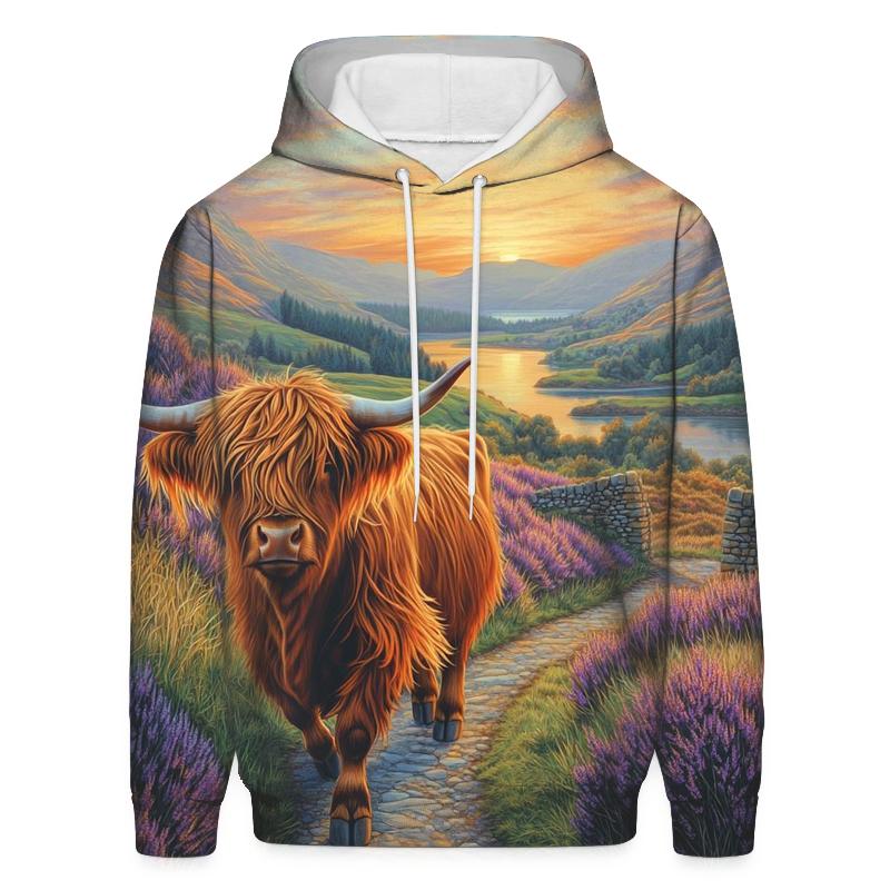 Morning Heather Path For A Highland Cow Wanderer heavyweight hoodies