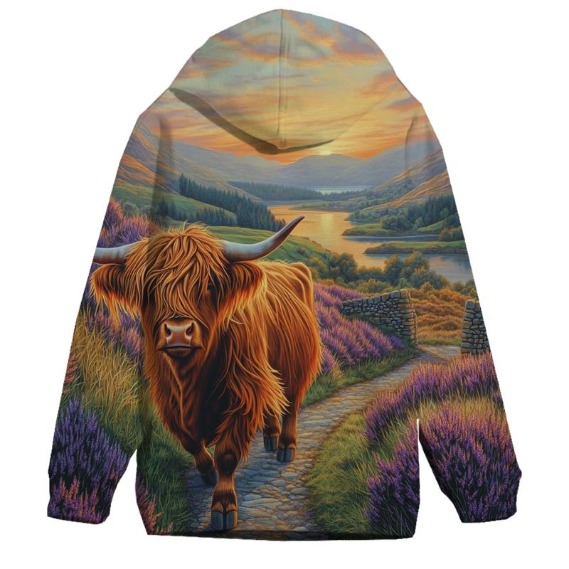 Morning Heather Path For A Highland Cow Wanderer heavyweight hoodies