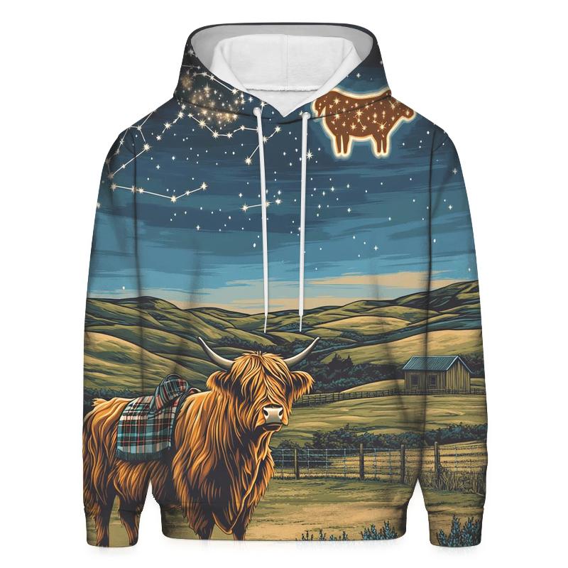 Highland Cow Constellation Over Crofters Field premium hoodies