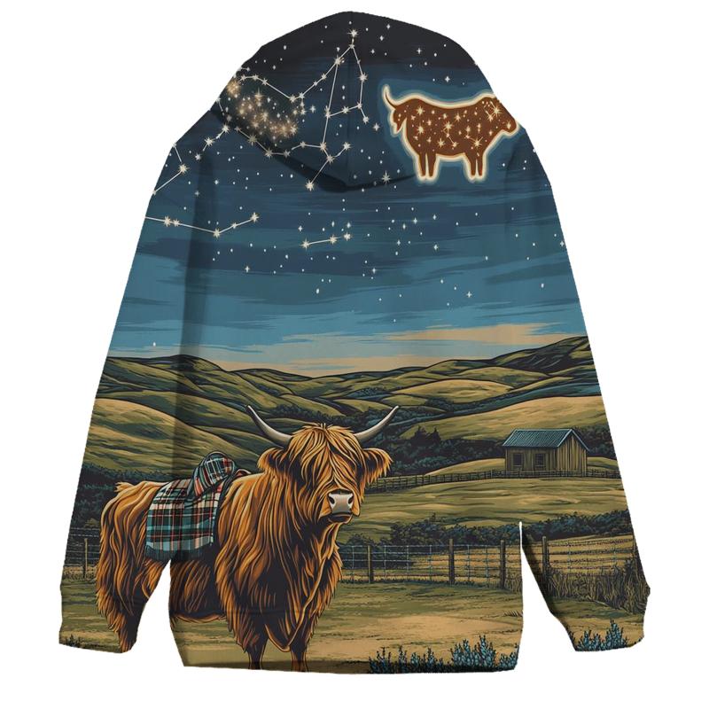 Highland Cow Constellation Over Crofters Field premium hoodies