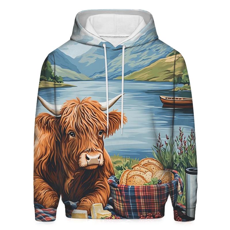 Lochside Picnic With Highland Cow Friend hoodie trends