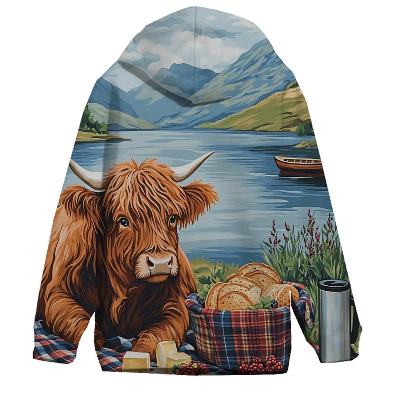 Lochside Picnic With Highland Cow Friend hoodie trends