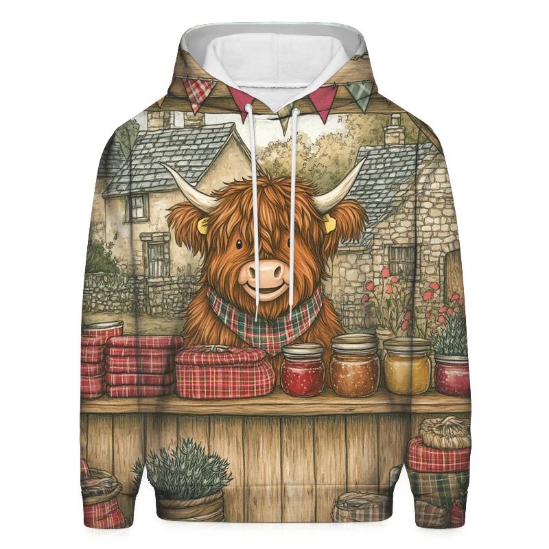 Tartan Market Day With Highland Cow Vendor lightweight hoodies