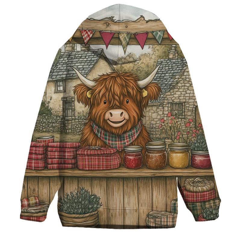 Tartan Market Day With Highland Cow Vendor lightweight hoodies