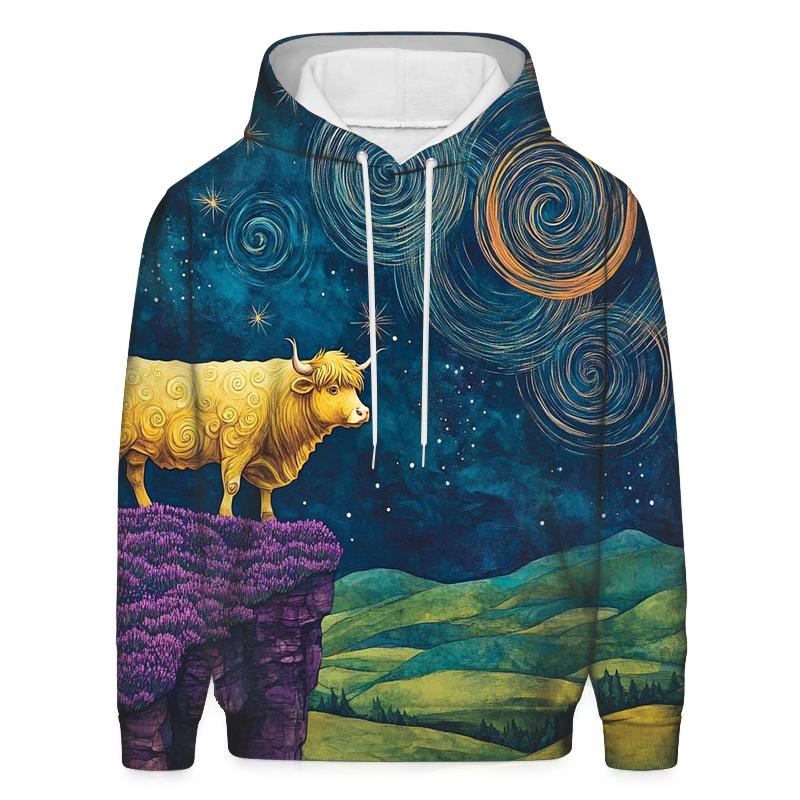 Highland Cow At The Edge Of The Galaxy Glen embroidered hoodies
